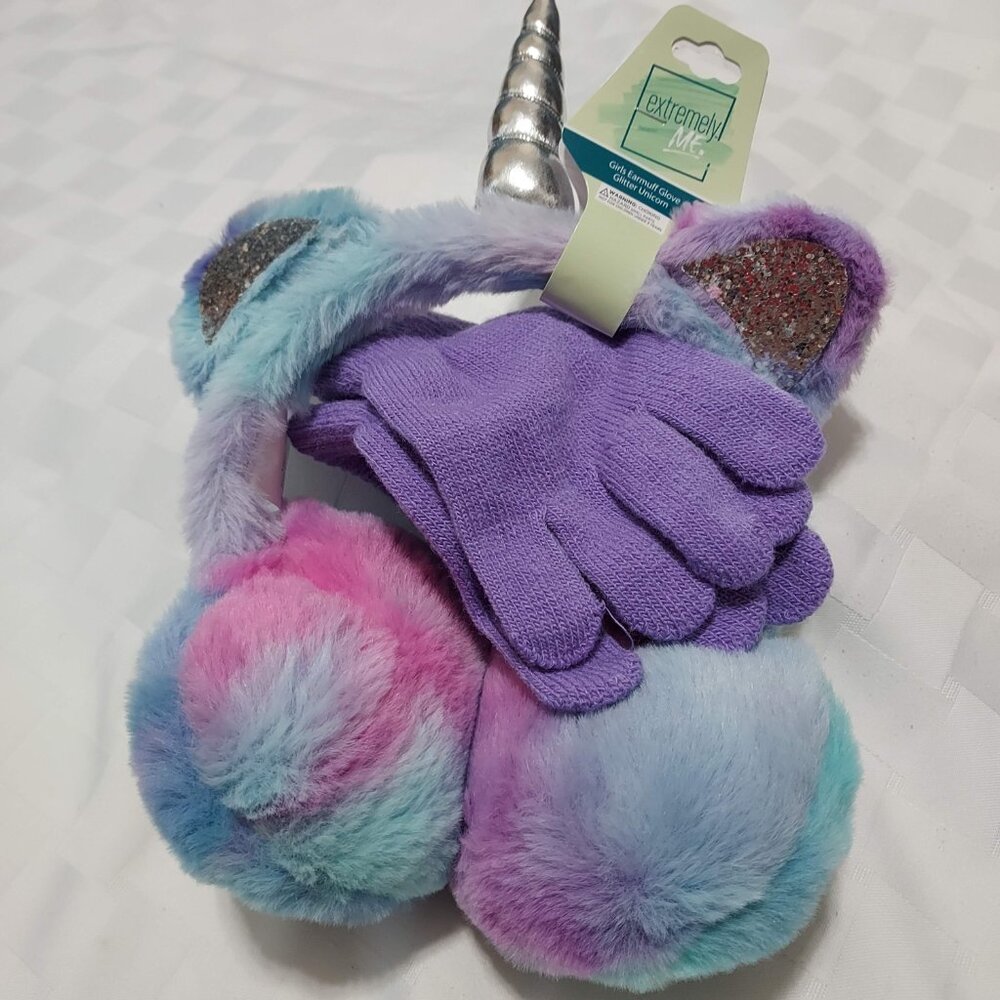 Kids unicorn ear muffs and gloves set - NWT